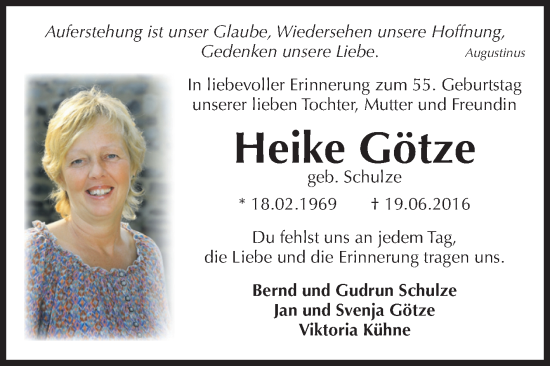 Traueranzeige von Heike Götze von Volksstimme Magdeburg
