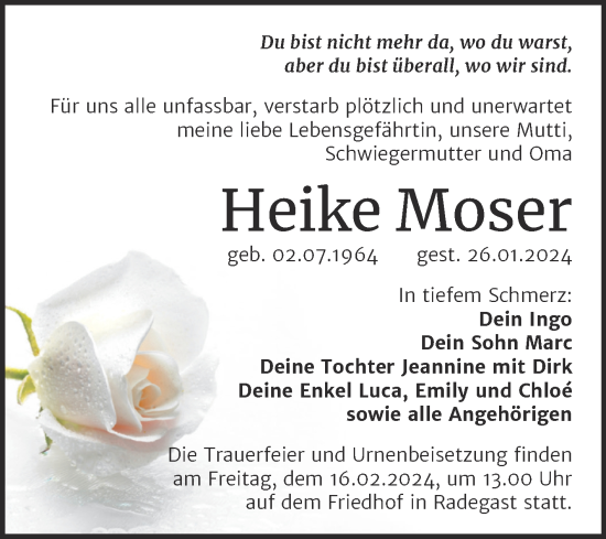 Traueranzeige von Heike Moser von Trauerkombi Köthen