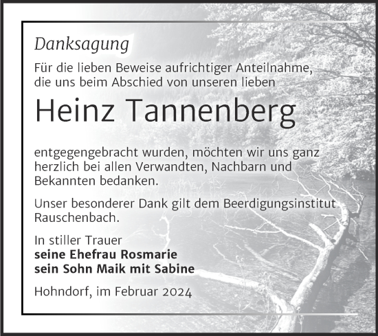 Traueranzeige von Heinz Tannenberg von Naumburger Tageblatt
