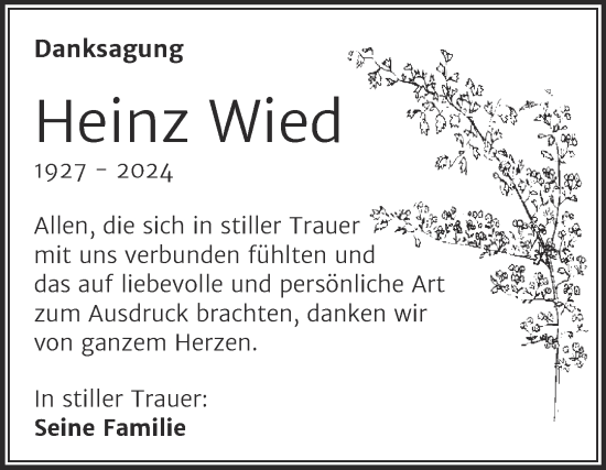Traueranzeige von Heinz Wied von Trauerkombi Weißenfels