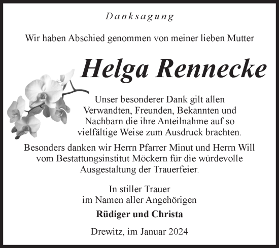 Traueranzeige von Helga Rennecke von Volksstimme Burg/Genthin