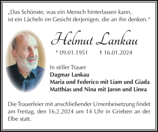 Traueranzeige von Helmut Lankau von Volksstimme Altmark Ost