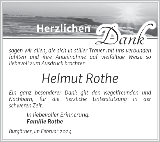 Traueranzeige von Helmut Rothe von Trauerkombi Mansfelder Land