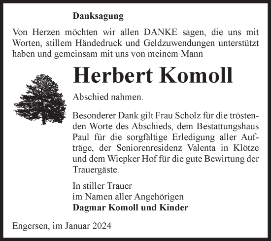 Traueranzeige von Herbert Komoll von Volksstimme Altmark West