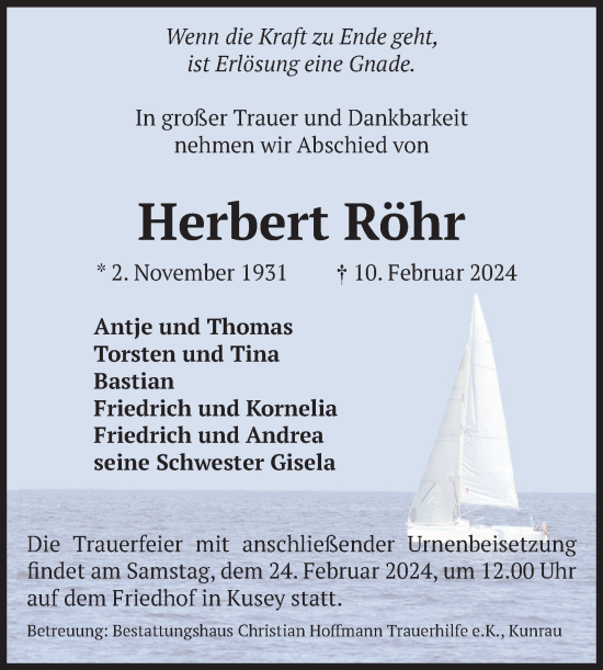 Traueranzeige von Herbert Röhr von Volksstimme Altmark West