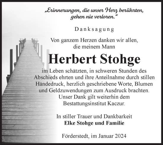Traueranzeige von Herbert Stohge von Volksstimme Staßfurt