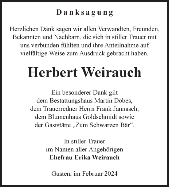 Traueranzeige von Herbert Weirauch von Volksstimme Staßfurt