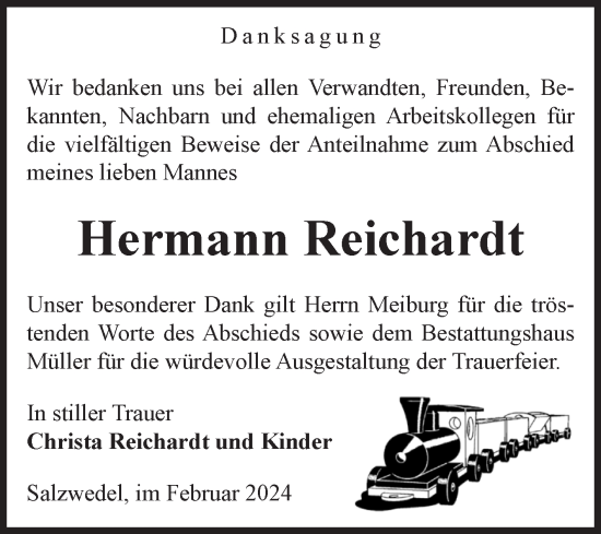 Traueranzeige von Hermann Reichardt von Volksstimme Altmark West