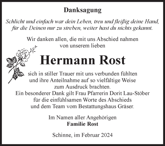 Traueranzeige von Hermann Rost von Volksstimme Altmark Ost