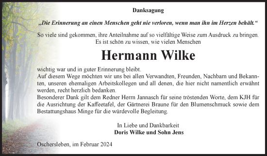 Traueranzeige von Hermann Wilke von Volksstimme Oschersleben/Wanzleben