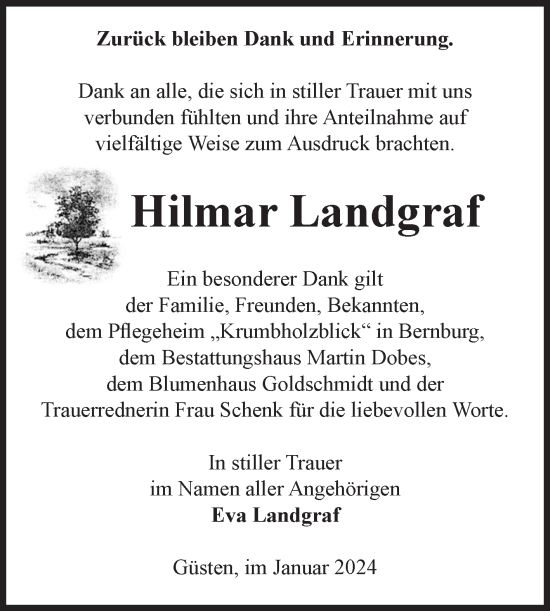 Traueranzeige von Hilmar Landgraf von Volksstimme Staßfurt