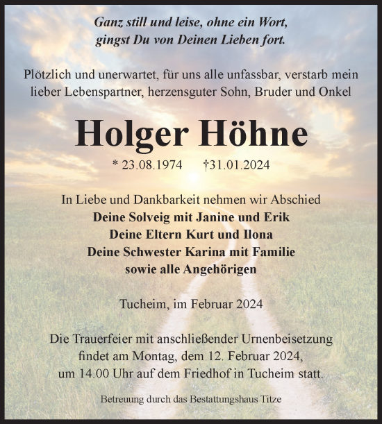 Traueranzeige von Holger Höhne von Volksstimme Burg/Genthin