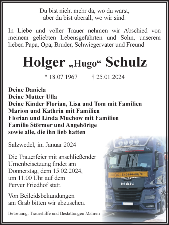 Traueranzeige von Holger Schulz von Volksstimme Altmark West