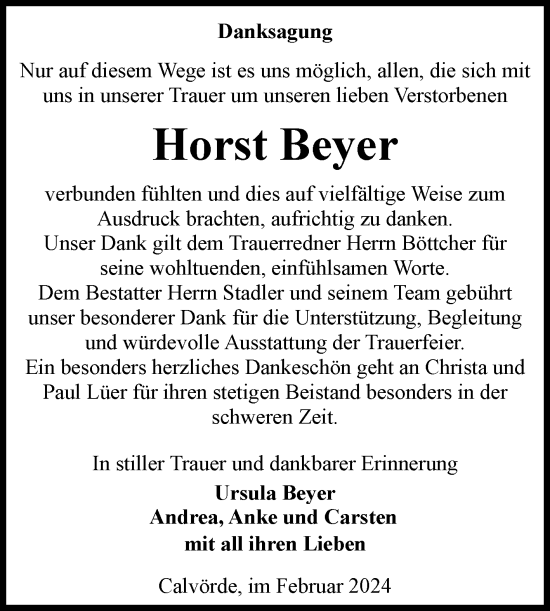 Traueranzeige von Horst Beyer von Volksstimme Haldensleben/Wolmirstedt