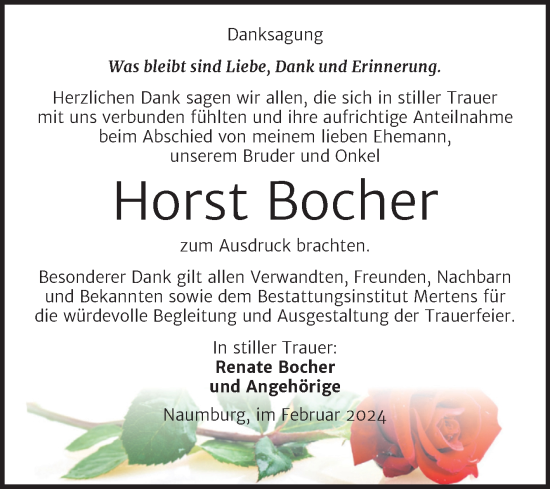 Traueranzeige von Horst Bocher von Naumburger Tageblatt