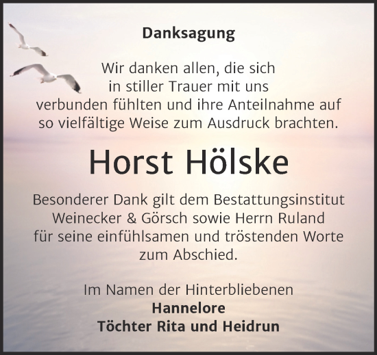 Traueranzeige von Horst Hölske von Trauerkombi Bernburg
