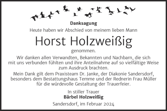 Traueranzeige von Horst Holzweißig von Mitteldeutsche Zeitung Bitterfeld