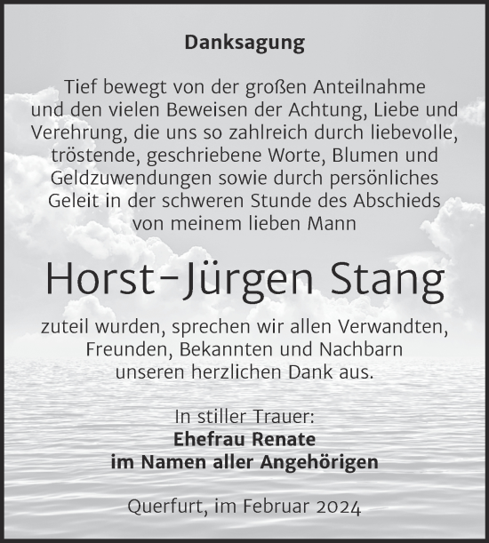 Traueranzeige von Horst-Jürgen Stang von Trauerkombi Merseburg