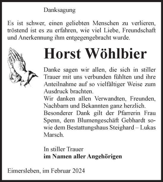 Traueranzeige von Horst Wöhlbier von Volksstimme Haldensleben/Wolmirstedt
