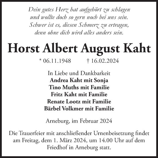 Traueranzeige von Horst Albert August Kaht von Volksstimme Altmark Ost