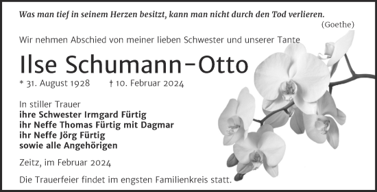 Traueranzeige von Ilse Schumann-Otto von Trauerkombi Zeitz
