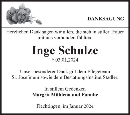 Traueranzeige von Inge Schulze von Volksstimme Haldensleben/Wolmirstedt