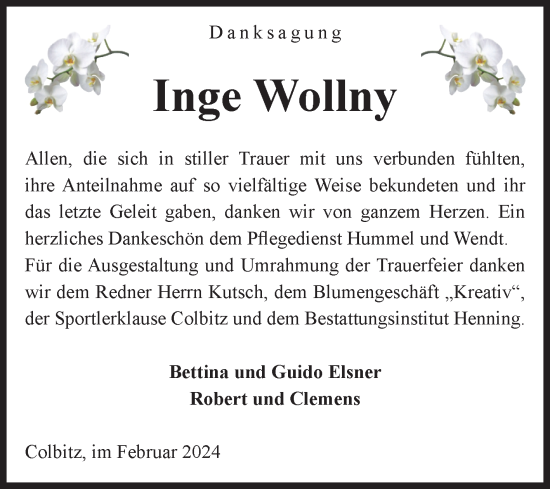 Traueranzeige von Inge Wollny von Volksstimme Haldensleben/Wolmirstedt