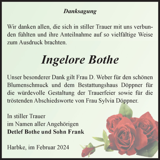 Traueranzeige von Ingelore Bothe von Volksstimme Oschersleben/Wanzleben