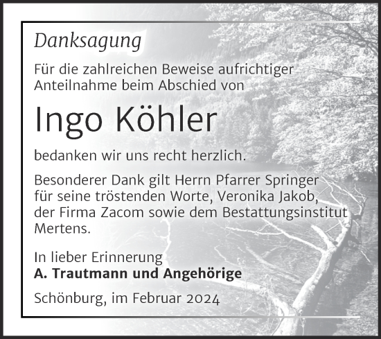 Traueranzeige von Ingo Köhler von Naumburger Tageblatt