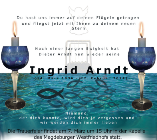 Traueranzeige von Ingrid Arndt von Volksstimme Magdeburg