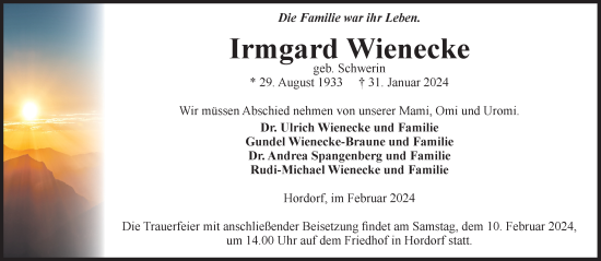 Traueranzeige von Irmgard Wienecke 