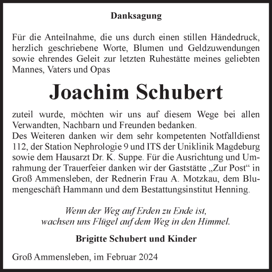 Traueranzeige von Joachim Schubert von Volksstimme Haldensleben/Wolmirstedt