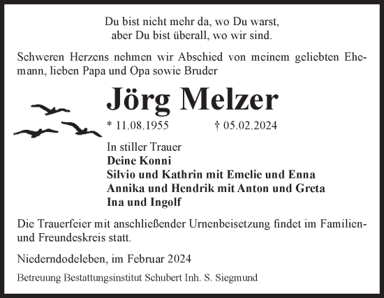 Traueranzeige von Jörg Melzer von Volksstimme Haldensleben/Wolmirstedt
