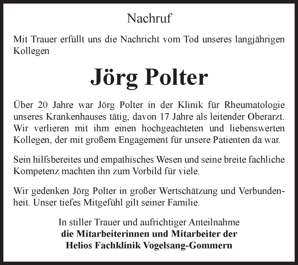  Traueranzeige für Jörg Polter vom 27.02.2024 aus Volksstimme Burg/Genthin