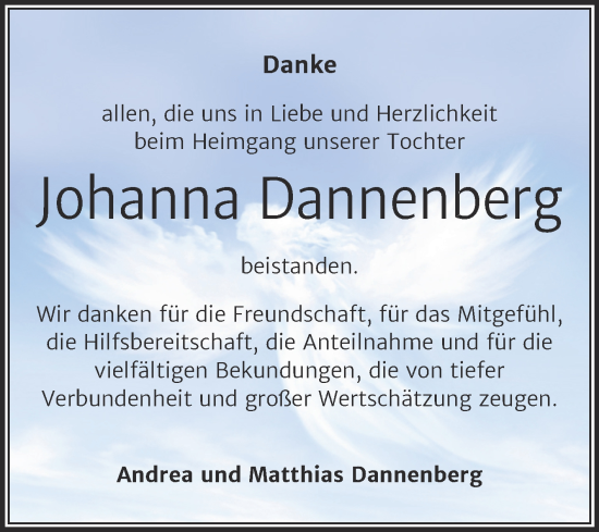 Traueranzeige von Johanna Dannenberg von Trauerkombi Wittenberg