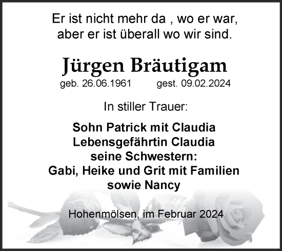 Traueranzeige von Jürgen Bräutigam von Trauerkombi Weißenfels