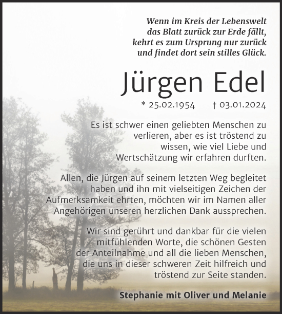 Traueranzeige von Jürgen Edel von Super Sonntag Weißenfels