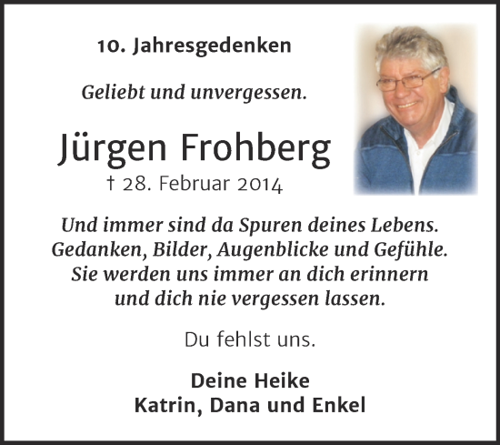 Traueranzeige von Jürgen Frohberg von Trauerkombi Köthen