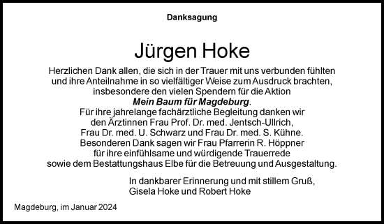Traueranzeige von Jürgen Hoke von Volksstimme Magdeburg