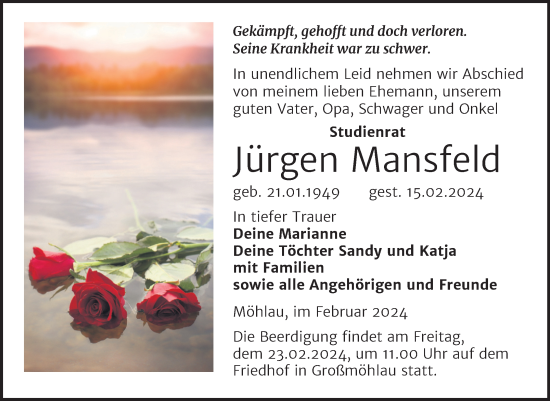 Traueranzeige von Jürgen Mansfeld 