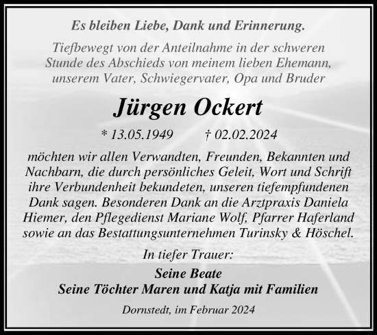 Traueranzeige von Jürgen Ockert von Mitteldeutsche Zeitung Halle/Saalkreis