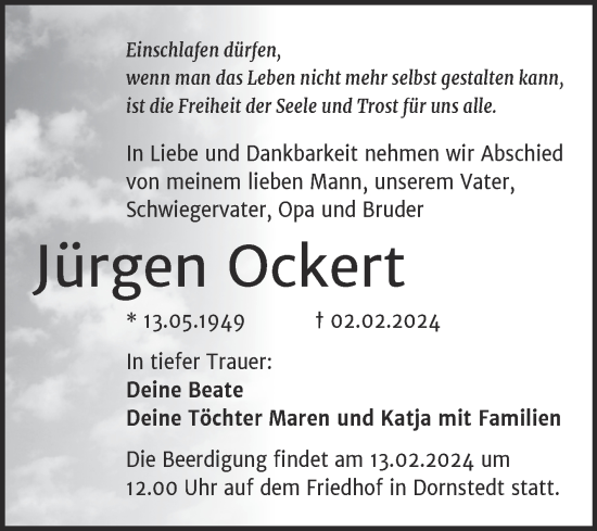 Traueranzeige von Jürgen Ockert von Mitteldeutsche Zeitung Halle/Saalkreis
