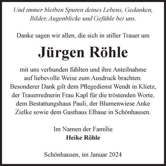 Traueranzeige von Jürgen Röhle von Volksstimme Altmark Ost