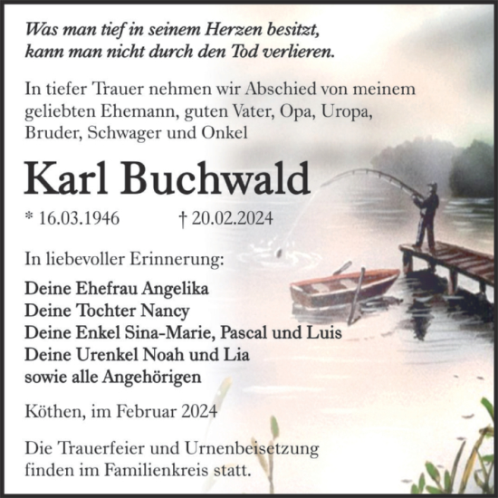 Traueranzeige von Karl Buchwald von Trauerkombi Köthen