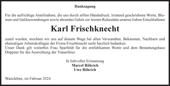 Traueranzeige von Karl Frischknecht von Volksstimme Oschersleben/Wanzleben