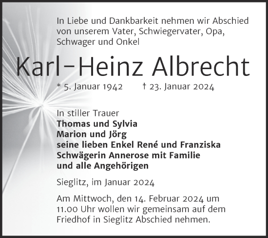Traueranzeige von Karl-Heinz Albrecht von Naumburger Tageblatt