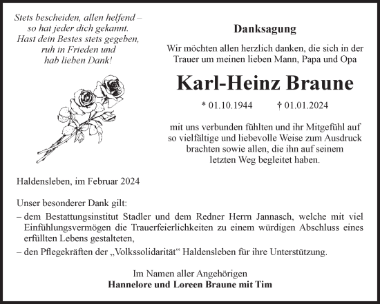 Traueranzeige von Karl-Heinz Braune von Volksstimme Haldensleben/Wolmirstedt
