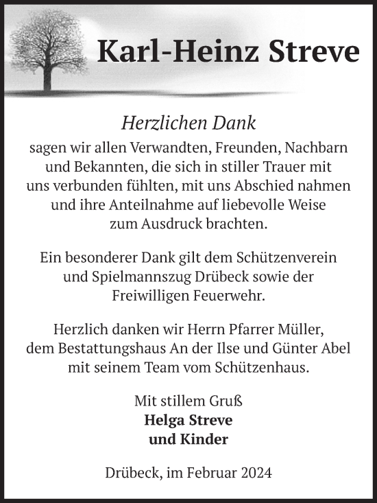 Traueranzeige von Karl-Heinz Streve von Volksstimme Wernigerode