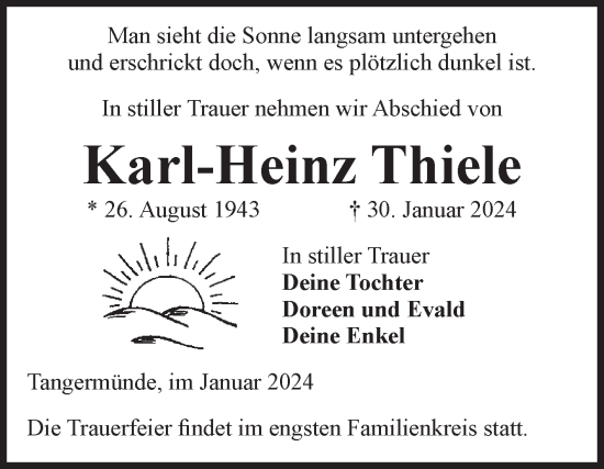 Traueranzeige von Karl-Heinz Thiele von Volksstimme Altmark Ost