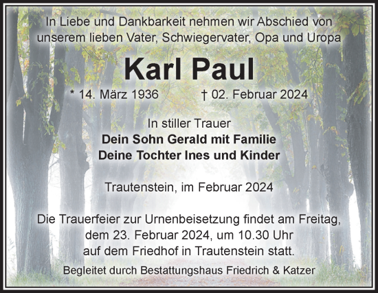 Traueranzeige von Karl Paul von Volksstimme Wernigerode